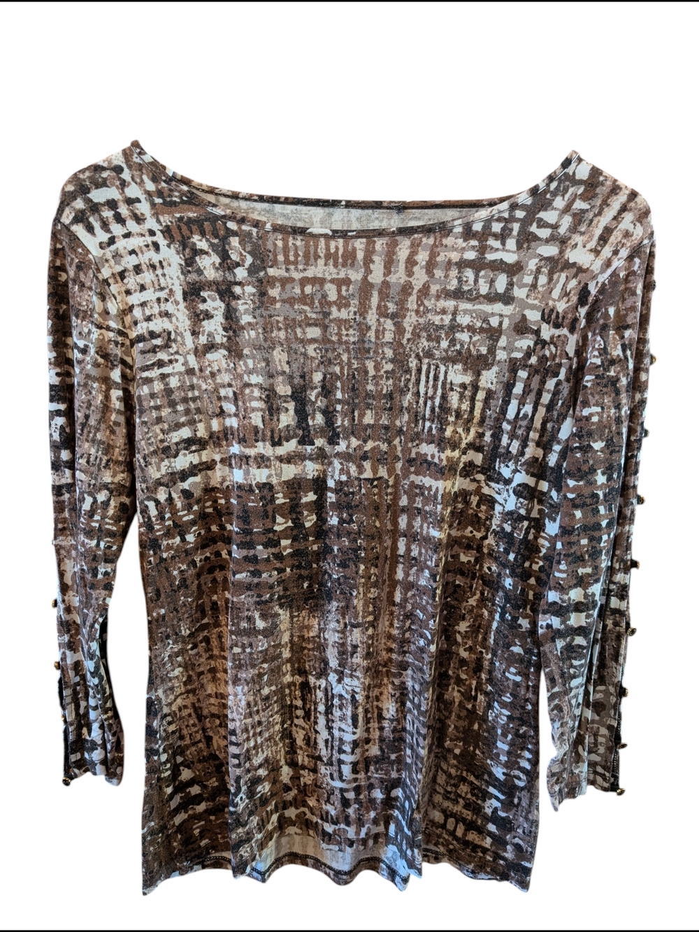 2/22$ Women’s Brown Patterned Boatneck Top